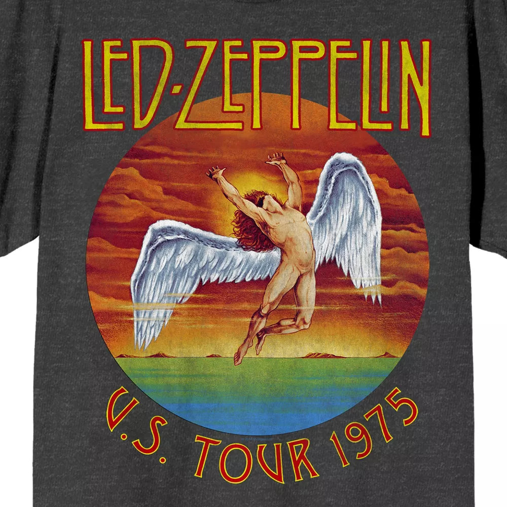 Led Zeppelin U.S. Tour 1975 Crew Neck Short Sleeve Charcoal Heather Men's T-shirt