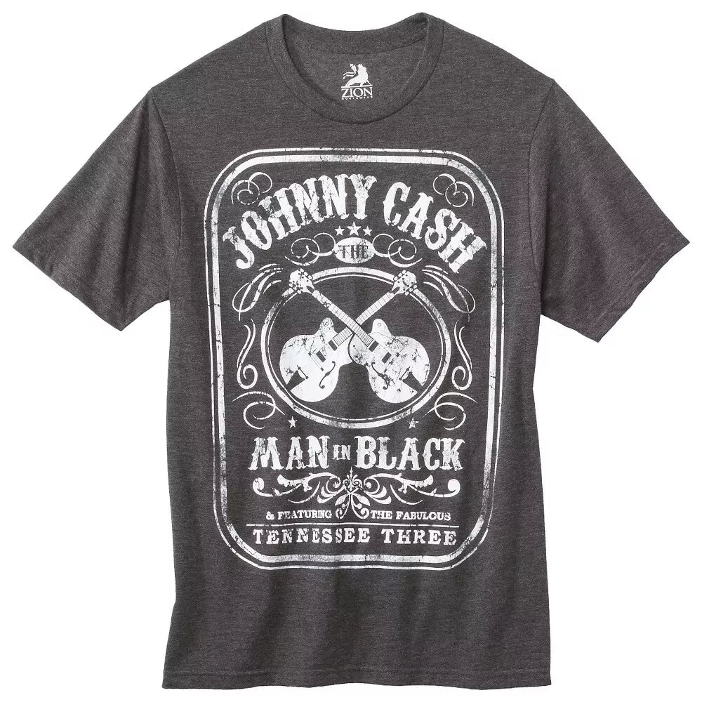 Johnny Cash Man In Black Short Sleeve Graphic Men's Size T-Shirt Gray | Official Band Tee